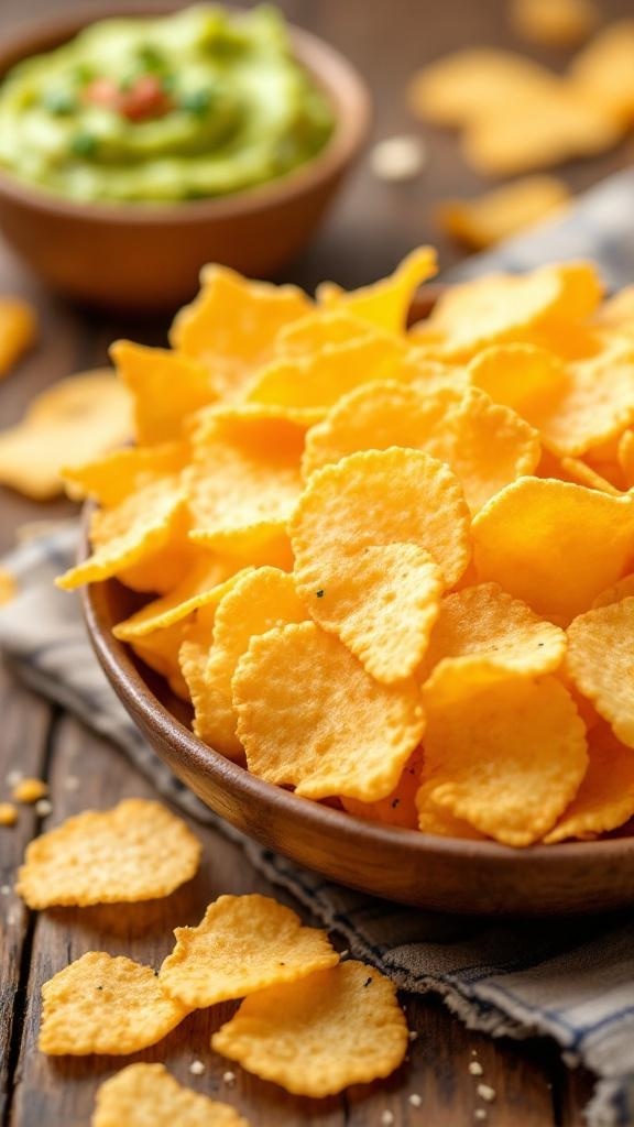 A bowl of crunchy cheese crisps with a side of guacamole
