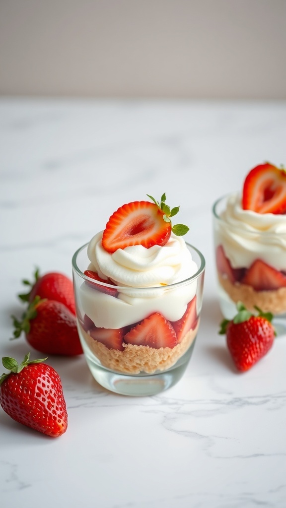 Strawberry shortcake cups with fresh strawberries and whipped cream