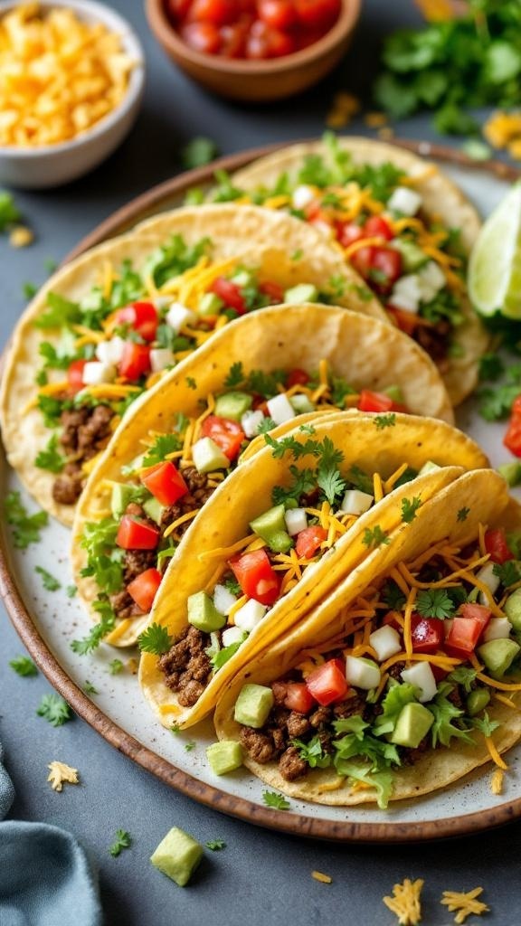 Delicious beef tacos with fresh toppings on a plate
