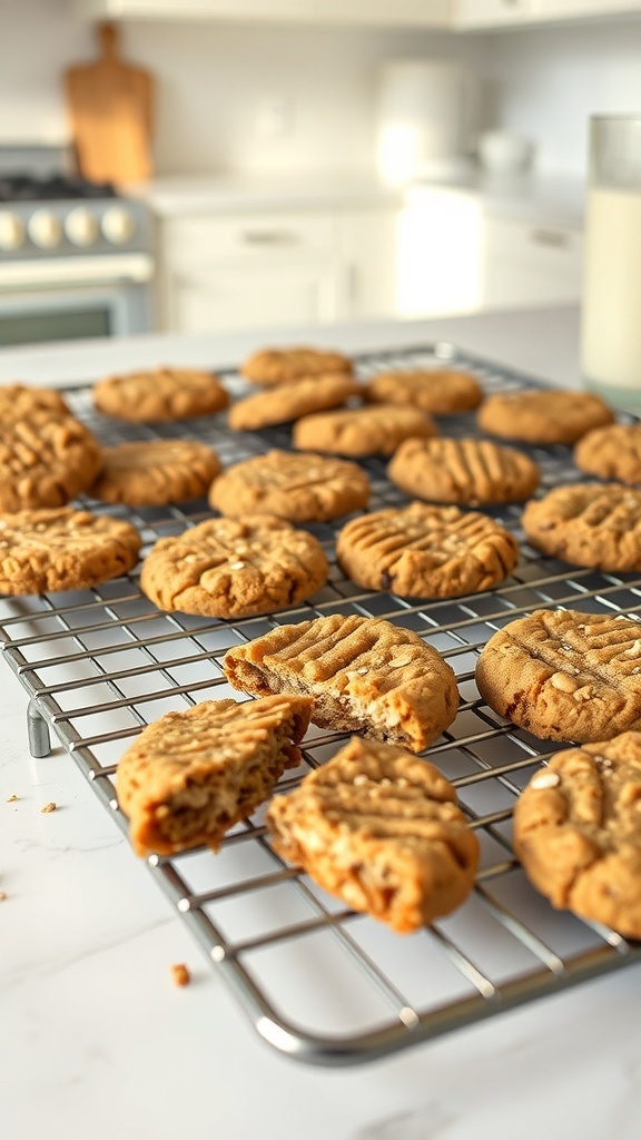 Nutritious peanut butter banana oatmeal cookies cooling on a wire rack