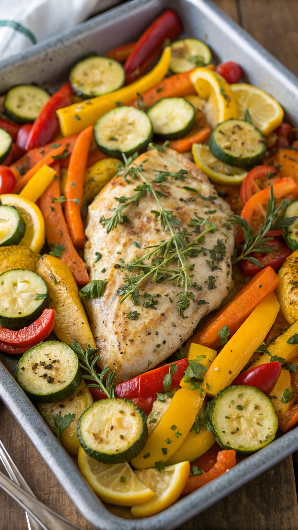 One-Pan Lemon Herb Chicken with colorful veggies
