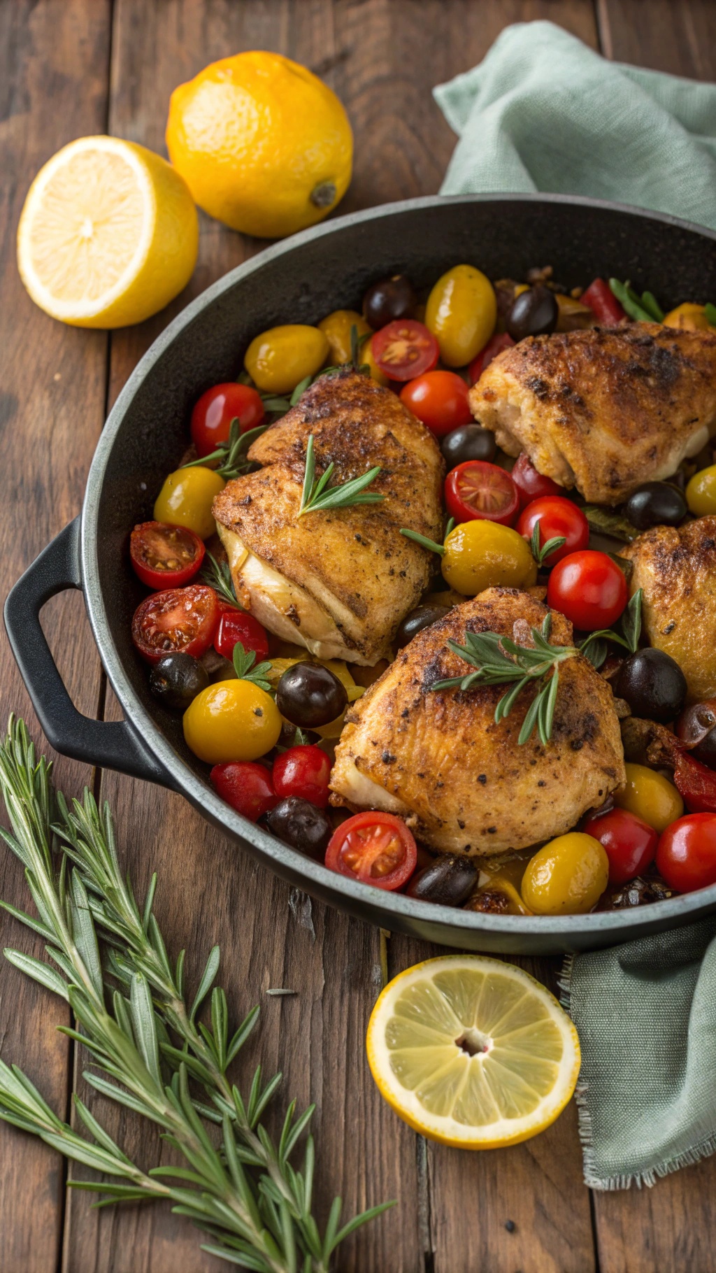 One-pan Mediterranean chicken with tomatoes and olives