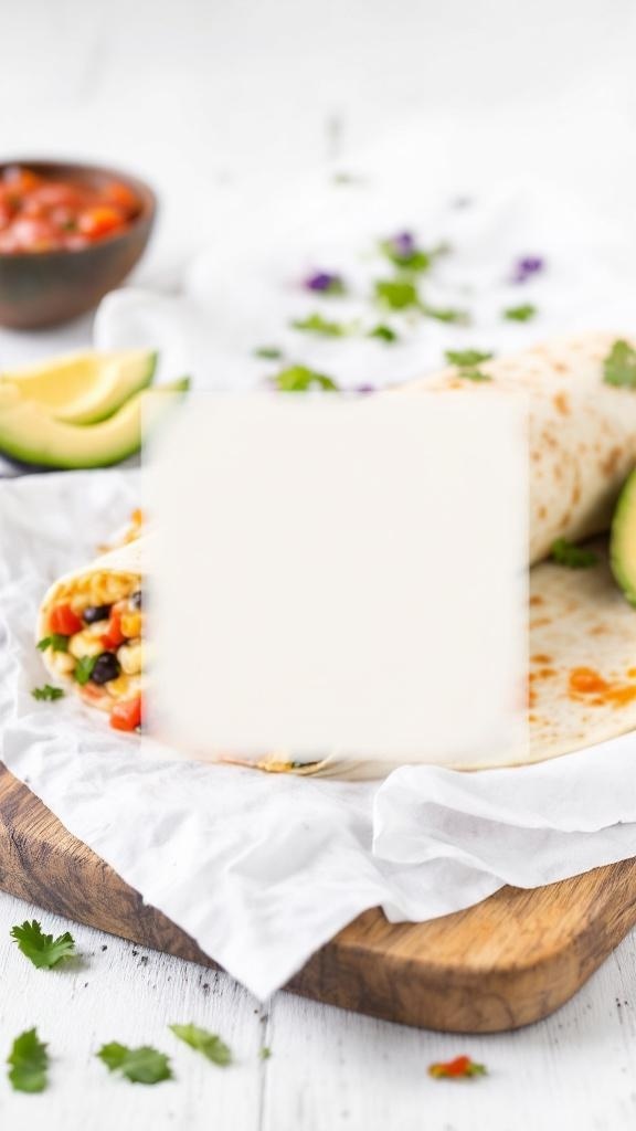 Savory breakfast burrito with fresh ingredients