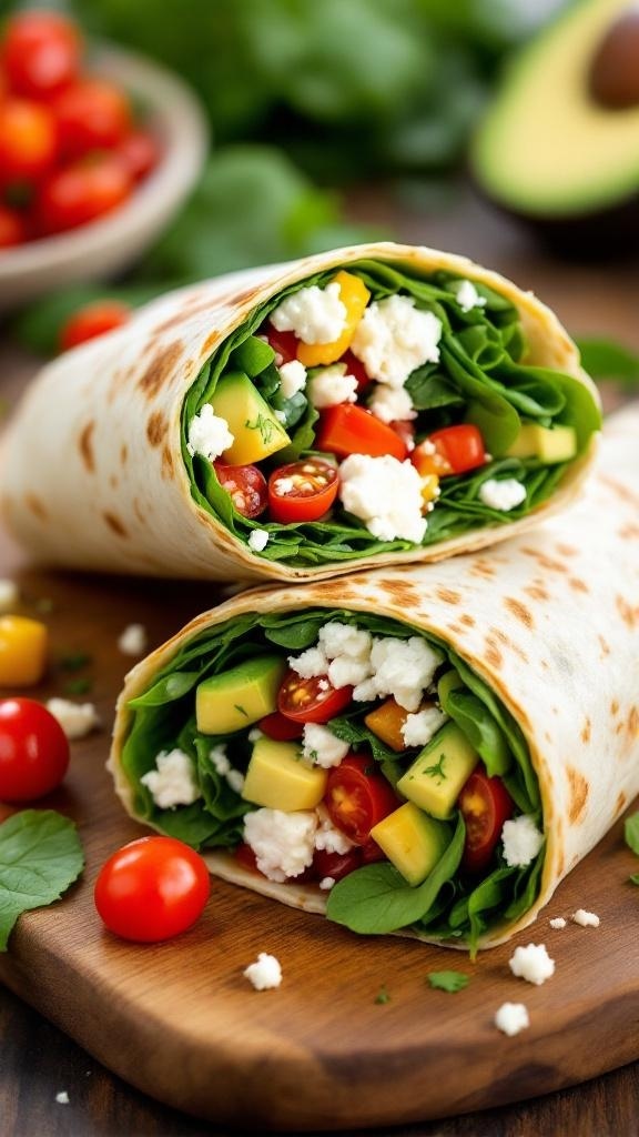 Savory spinach and feta breakfast wraps with fresh ingredients