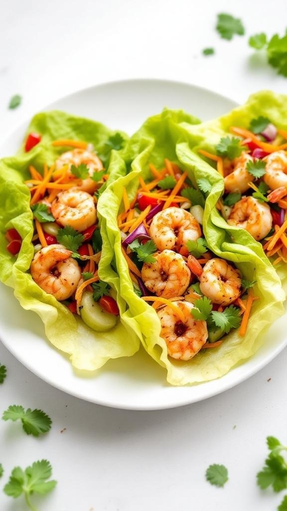 Shrimp lettuce wraps with colorful vegetables