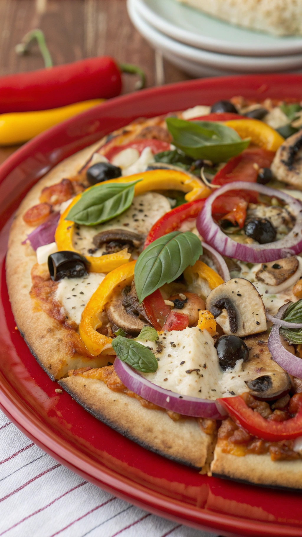 Veggie Delight High-Protein Pizza with colorful vegetables and cheese