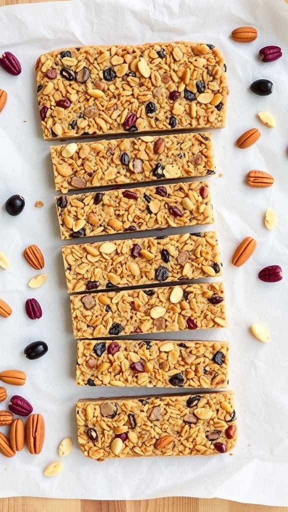 No-bake energy granola bars with nuts and dried fruits