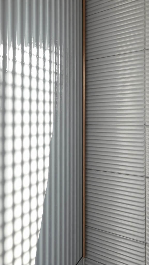 Ribbed textured tiles in a bathroom setting with light casting shadows
