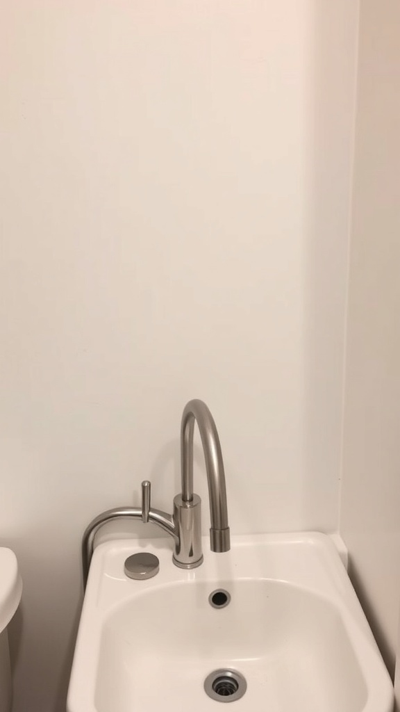 A modern faucet installed over a small sink in a bathroom