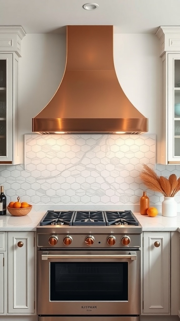 Chic copper range hood above a modern stove in a stylish kitchen