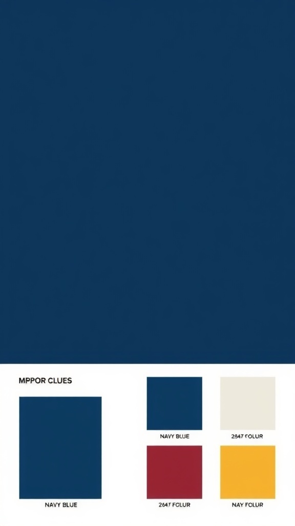 Color palette featuring navy blue and complementary shades.