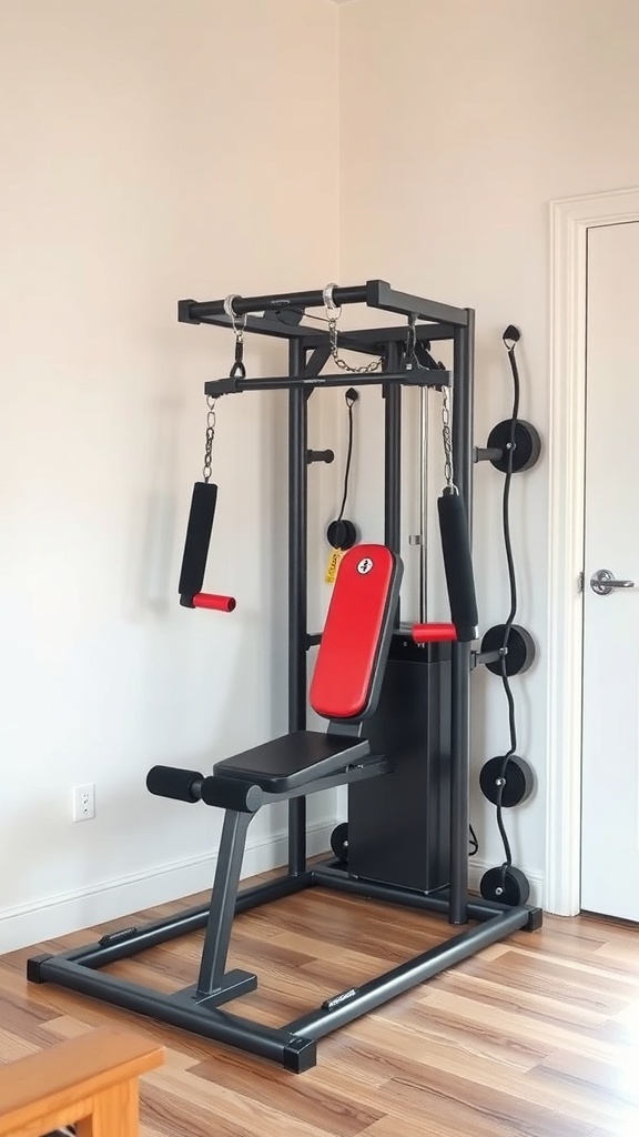 Compact multi-functional gym equipment in a home setting