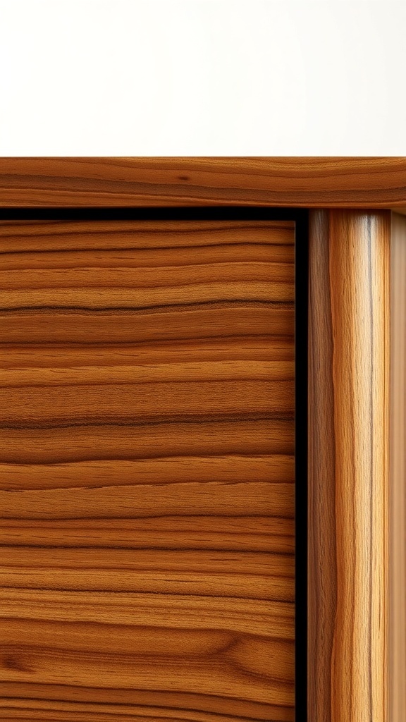 Close-up of a walnut TV stand showcasing its rich wood grain and craftsmanship.