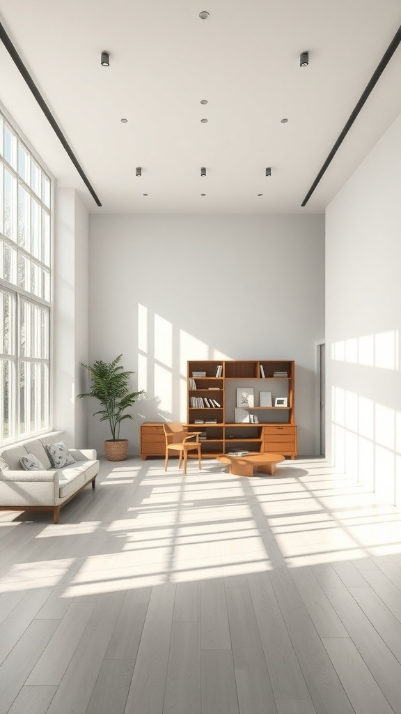Bright and spacious room with large windows, light-colored walls, and minimal furniture.
