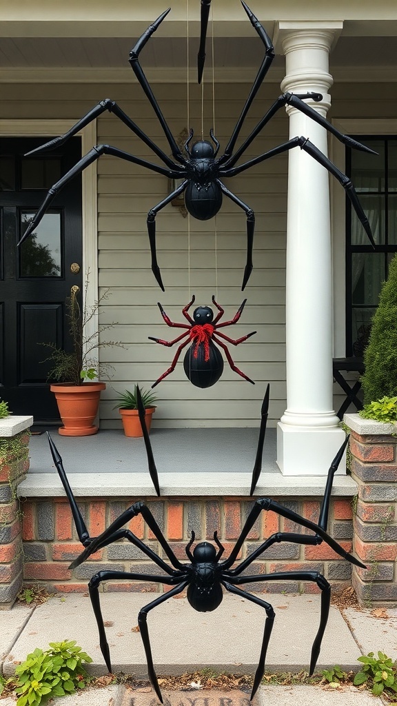 Lights4Fun Rattan Black Spider Light Up Halloween Figure with large black and red spiders hanging