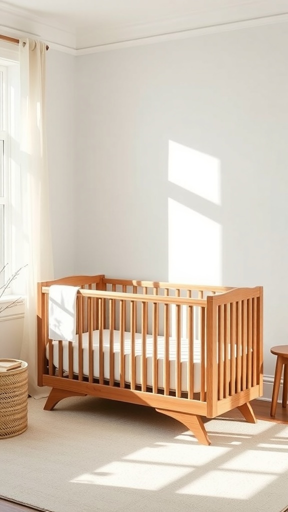 Custom Solid Wood Crib by Green Cradle in a bright nursery setting