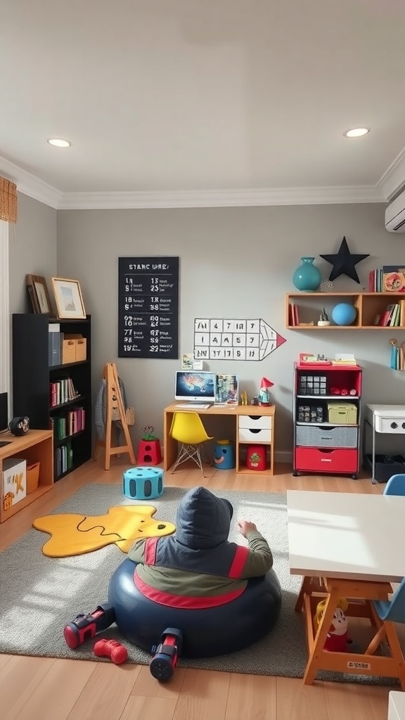 A boy lounging in a colorful room with a durable paint finish.
