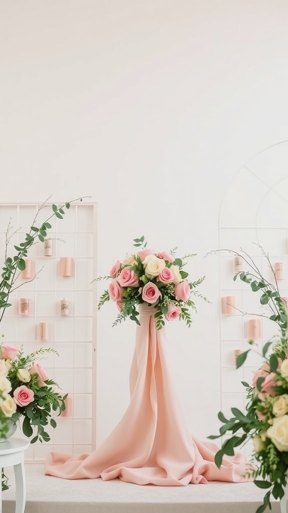 Floral arrangement featuring dusty rose and sage green colors
