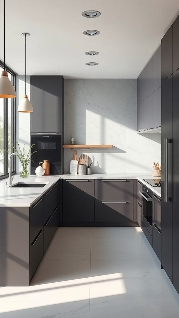 Modern kitchen with easy-clean surfaces and sleek design.