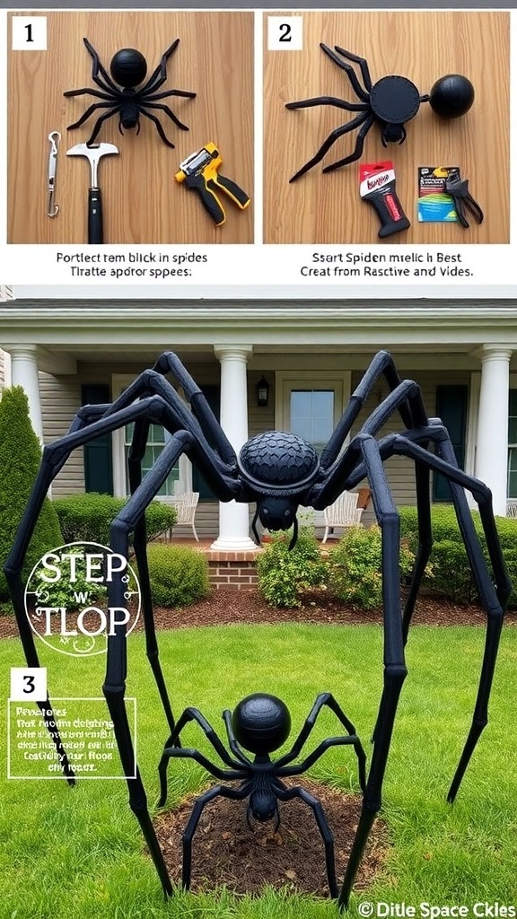 Lights4Fun Rattan Black Spider Light Up Halloween Figure set up in a yard
