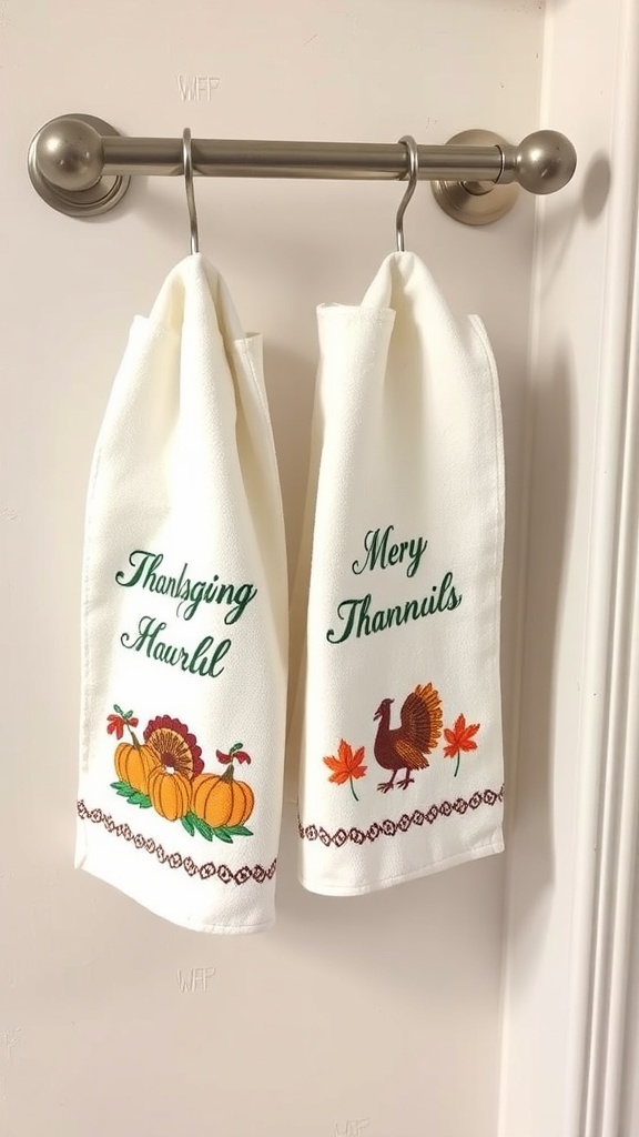 Embroidered Thanksgiving hand towels with festive designs