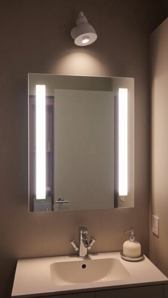 Modern bathroom mirror with integrated lighting and sleek design