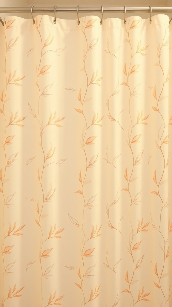 Fall-themed shower curtain with leaf patterns in warm colors