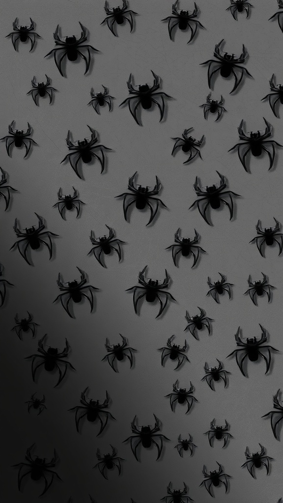 Geometric spider wall art featuring black spiders on a dark background.