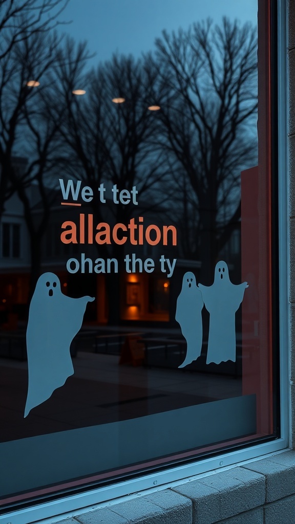 Ghostly window silhouettes with spooky decorations