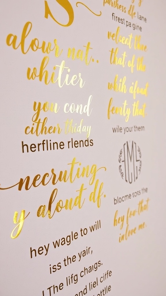 Canvas with gold foil lettering showcasing artistic text