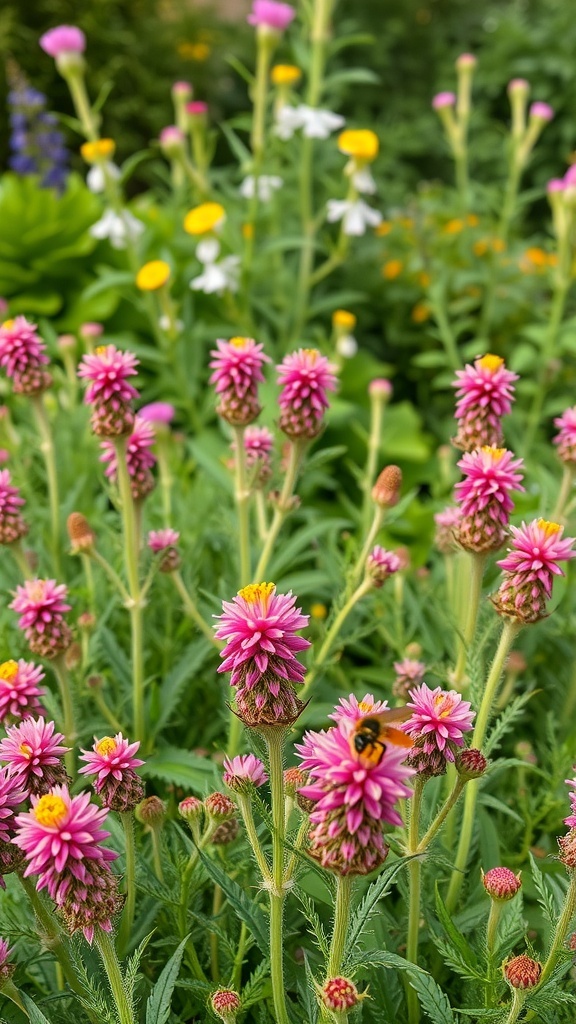 Vibrant heather flowers in a garden, showcasing their colorful blooms and attracting pollinators.
