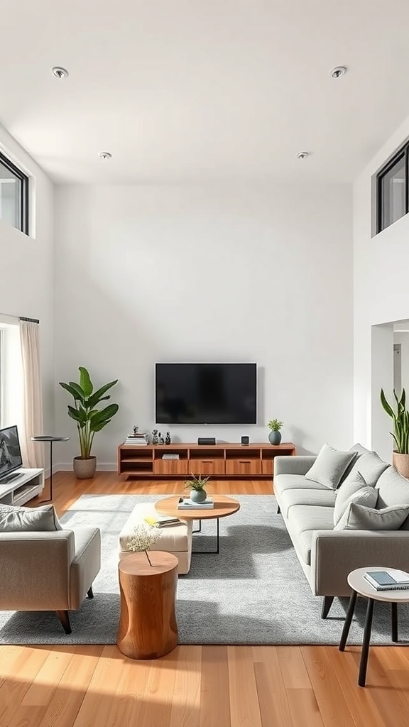 Modern I-shaped living room with smart technology features