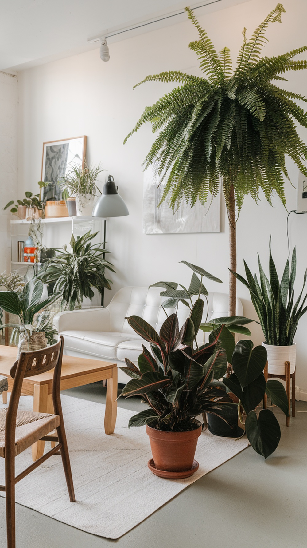 A bright room filled with various indoor plants, showcasing a lively and fresh atmosphere.