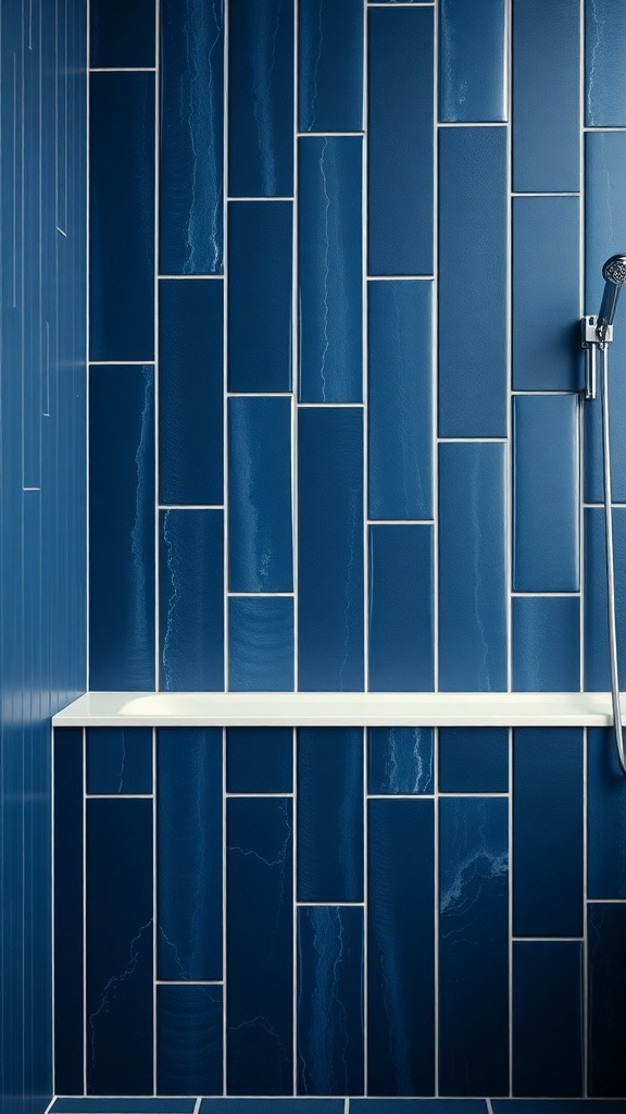 Indigo vertical tiles in a modern bathroom design