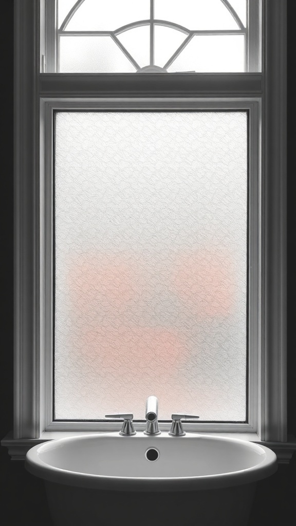 Frosted window film installed on a bathroom window above a sink