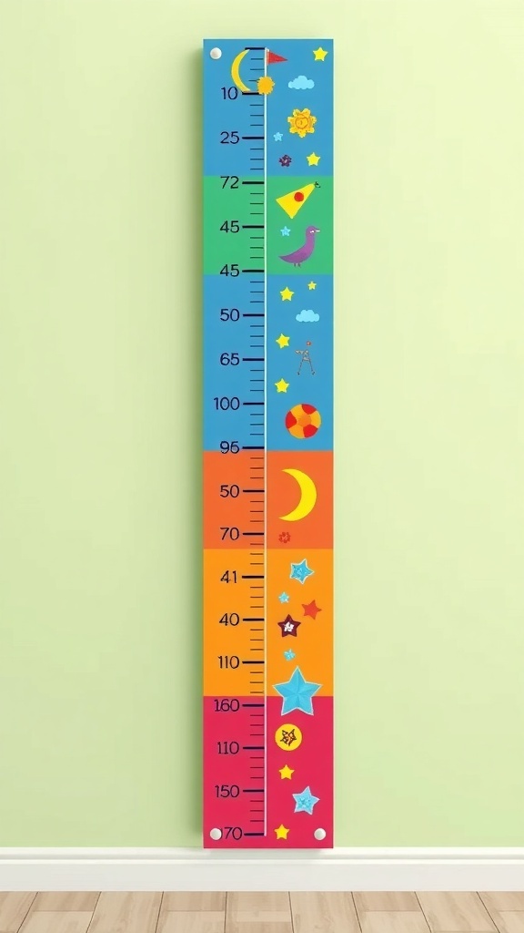 Colorful growth chart for kids with playful designs and height markers