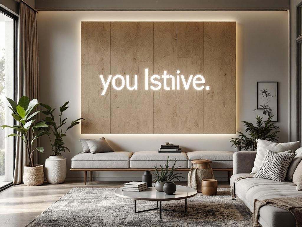 Interactive LED wood wall art with the phrase 'you lstive' illuminated on a wooden panel.