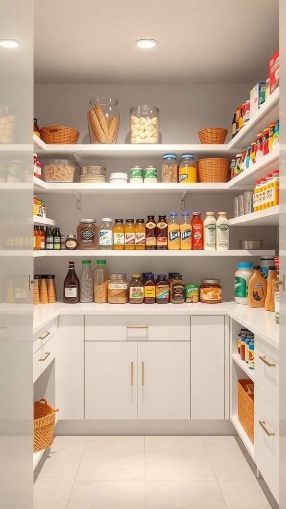 A well-organized pantry showcasing everyday items at eye level for easy access.