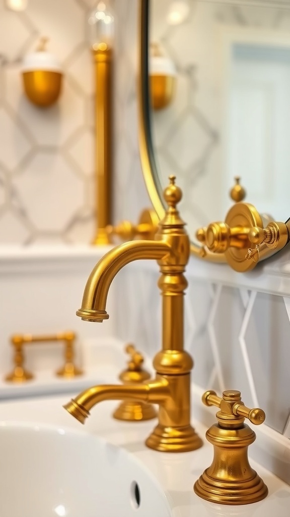 Luxurious gold bathroom fixtures with a modern design