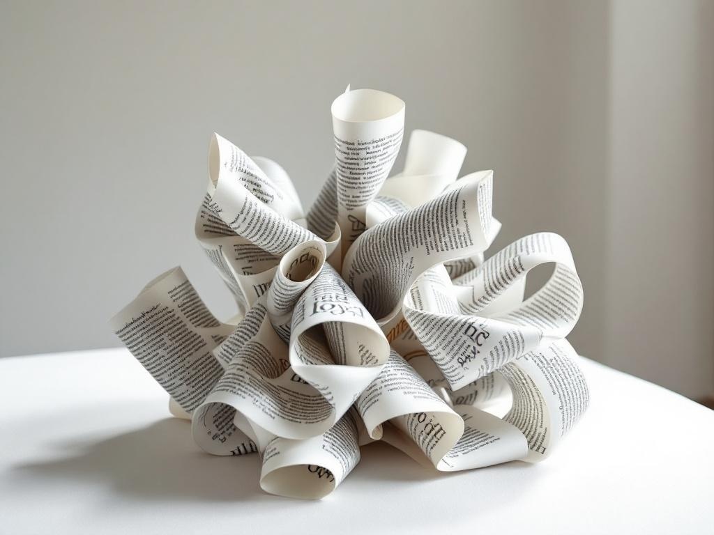 A sculpture made from rolled magazine pages, showcasing a creative design.