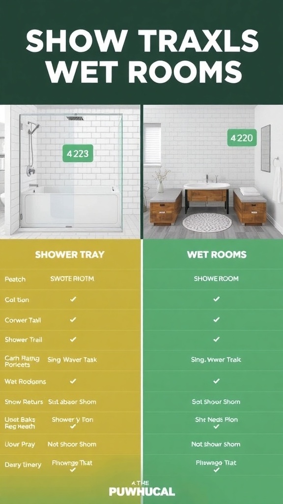 Comparison of shower trays and wet rooms with features and benefits