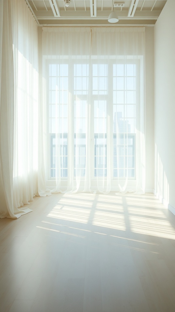 Bright room with large windows and sheer curtains allowing natural light to fill the space.
