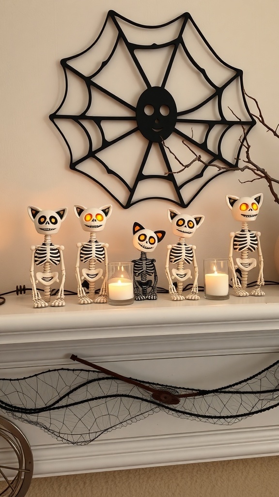 Mini skeleton cat tealight holders with glowing LED lights