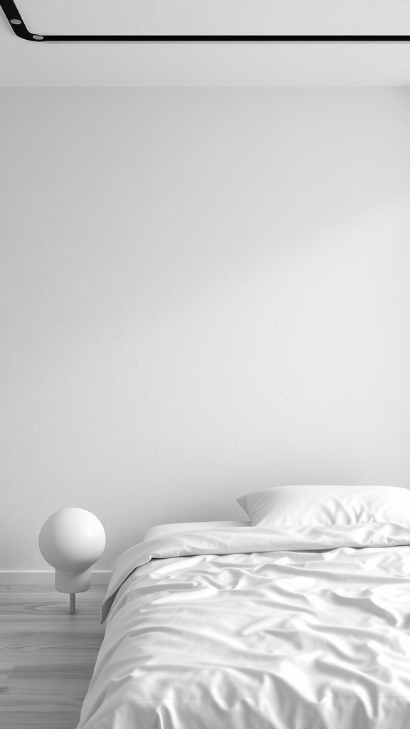 Minimalist bedroom with a monochrome wall and simple decor