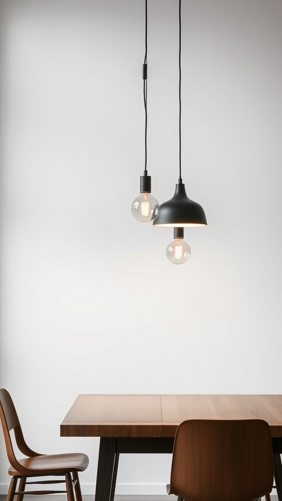 Minimalist pendant lighting over a dining table