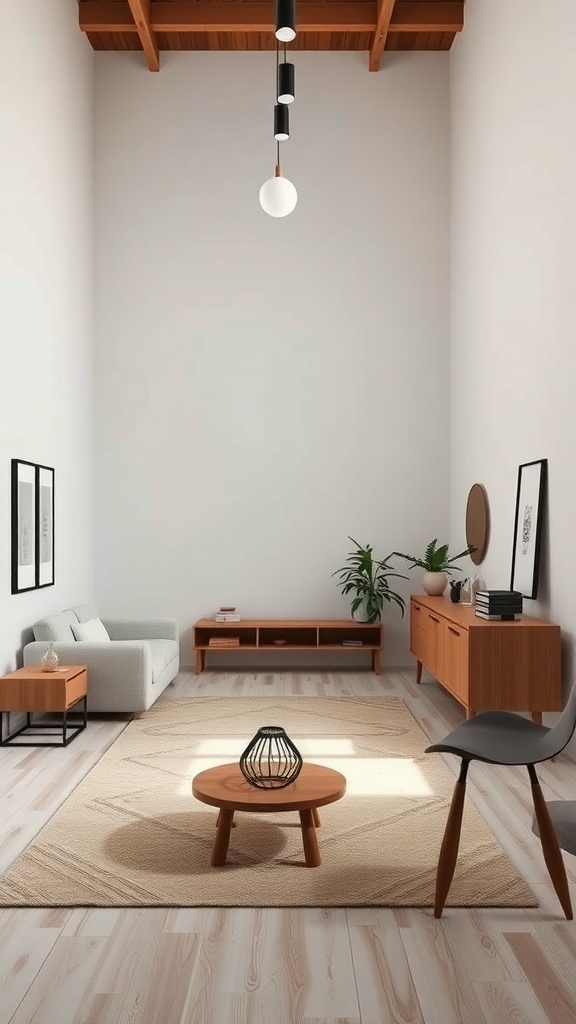 A minimalist living room featuring clean lines, neutral colors, and simple decor.