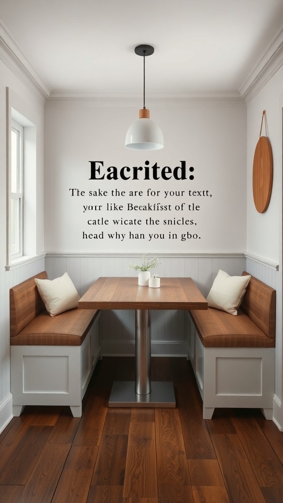Cozy breakfast nook with built-in seating and a wooden table, showcasing storage opportunities beneath the benches.