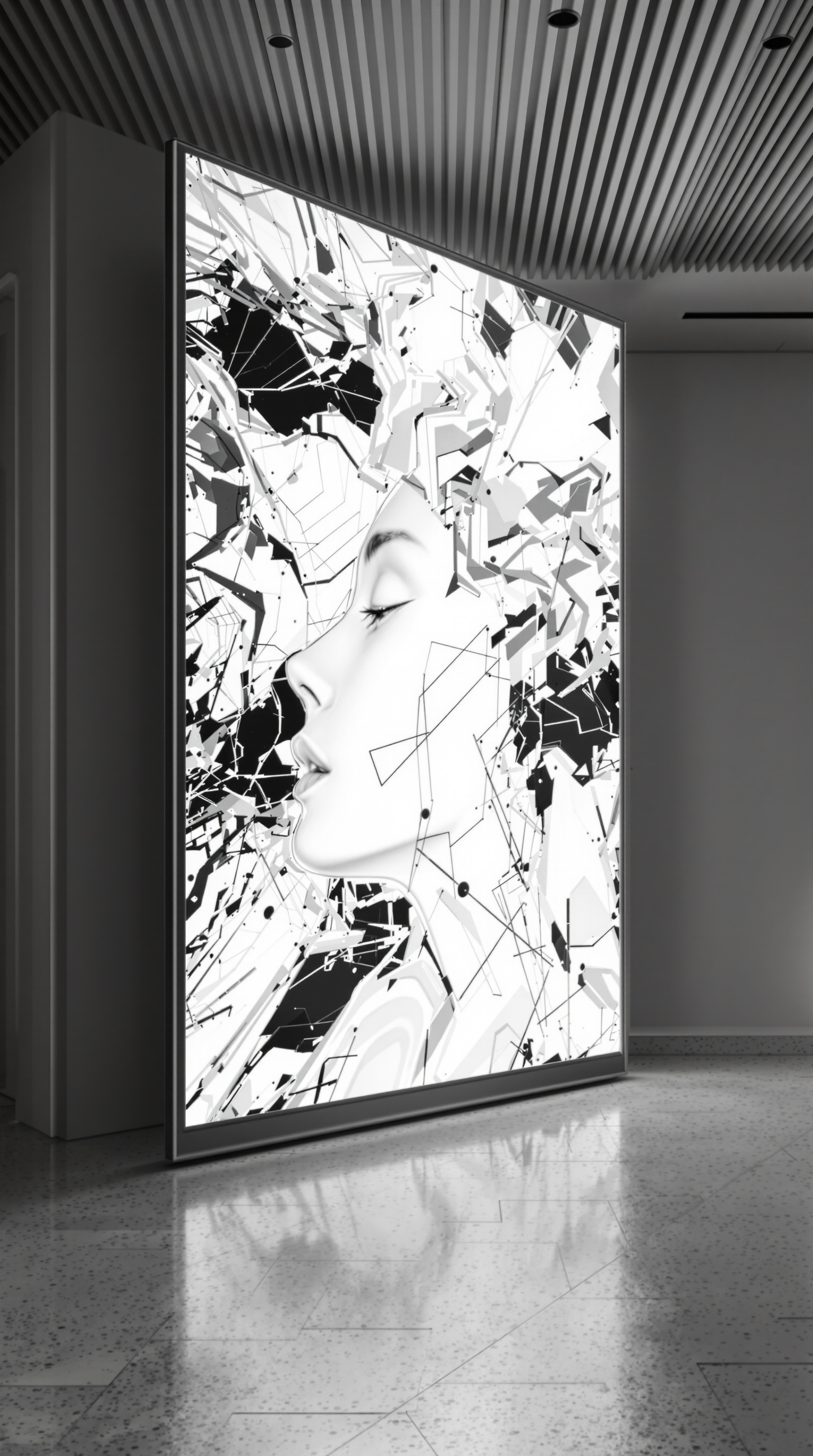 A bright, oversized light box in a minimalist room, creating a spacious and modern atmosphere.