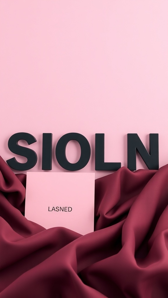 Contrasting textures with burgundy fabric and black letters