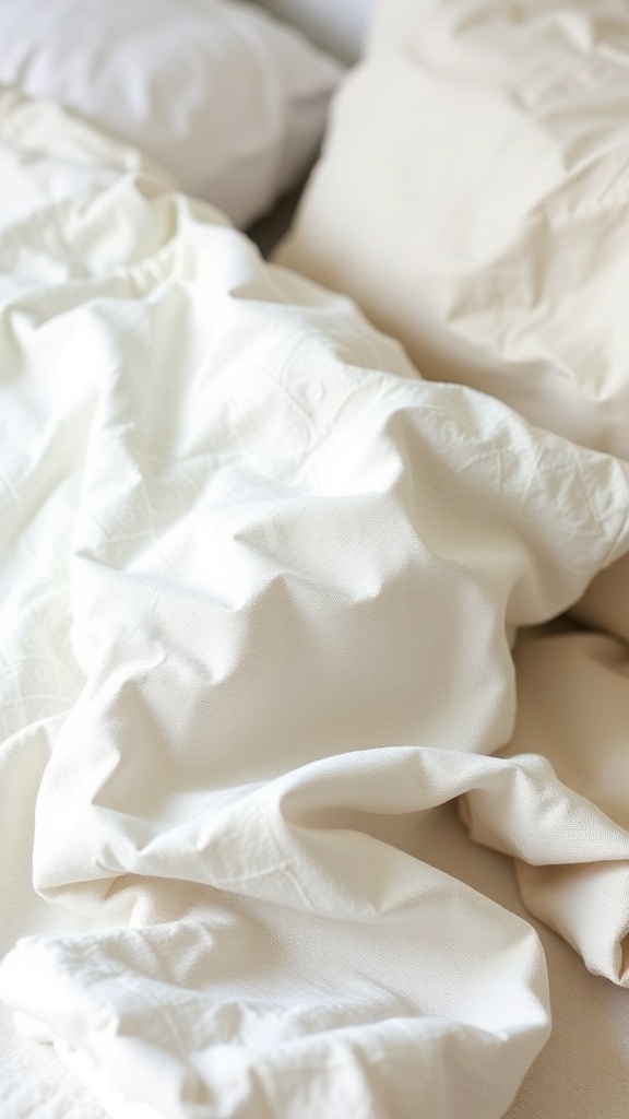 Close-up of white bedding with soft textures.